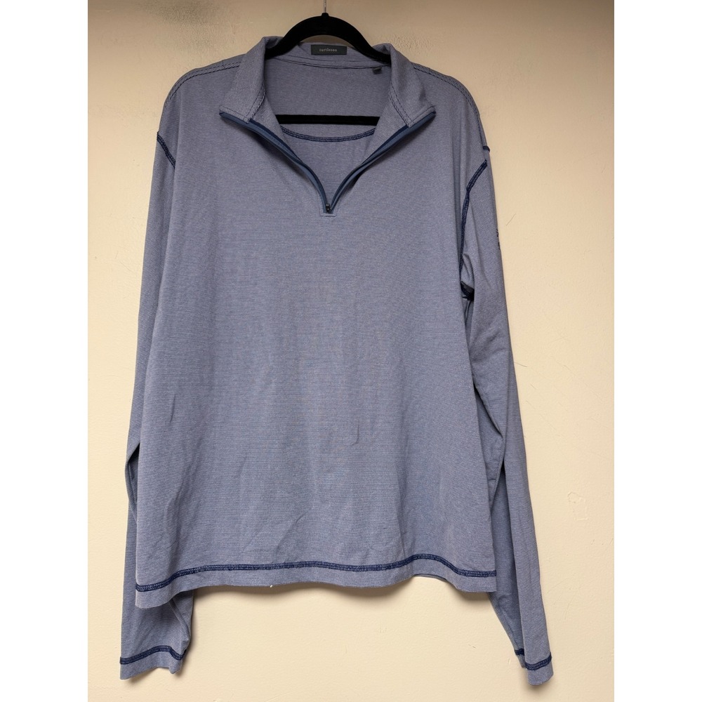 Turtleson Quarter Zip Pullover Mens Medium Blue Excellent Micro Stripe Stretch‎